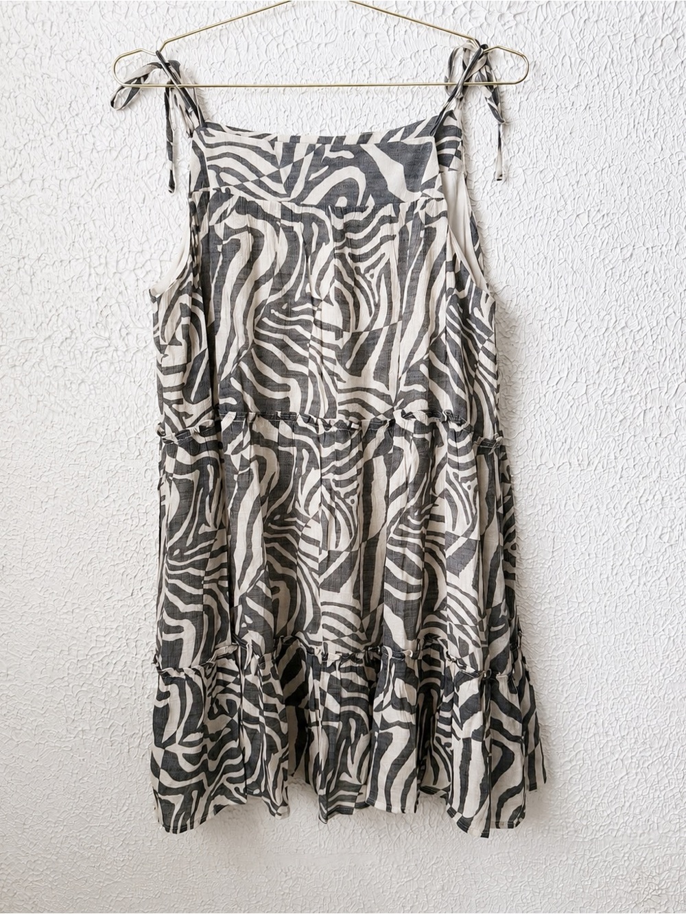 Nanette Lepore Zebra-Print Tiered Mini Dress in Gray and White NWT